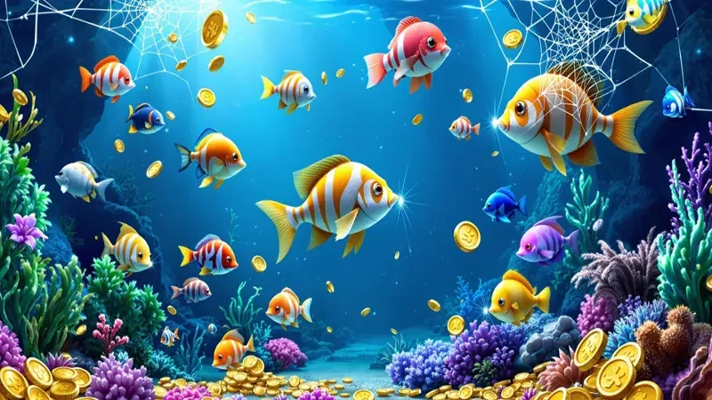 Target ikan berwarna-warni dalam permainan tembak ikan mobile KM778